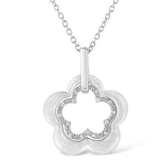 House of Brilliance Matte Finished Silver Diamond Accent Double Flower Shape Satin Pendant Necklace in White at Nordstrom