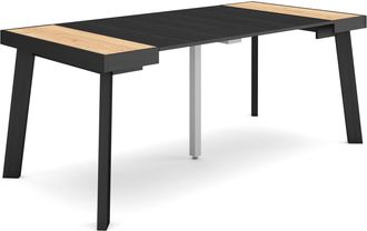 Skraut Home Mesa Consola Extensible, Mesa Comedor Plegable, 180, Para 8 Comensales, Patas De Madera, Estilo Moderno, Roble Y Negro - Skraut Home