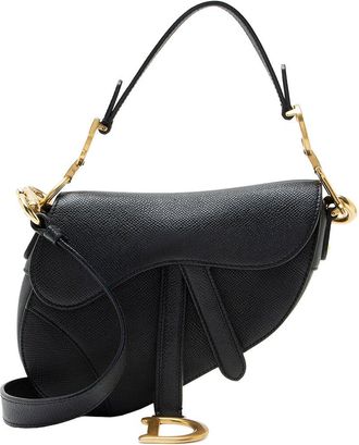 Dior Black Grained Calfskin Saddle Mini Bag With Strap (Authentic Pre-Loved)