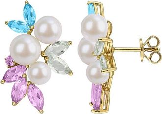 Rina Limor Gold-Plated Silver 4.50 Ct. Tw. Pearl (Multi-Gem) & 6.5-8Mm Pearl Earrings