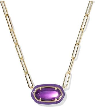 Kendra Scott Elisa Enamel Frame Paperclip Womens Necklace Womens Necklace Gold Purple Mop, Brass/Gold-Plated