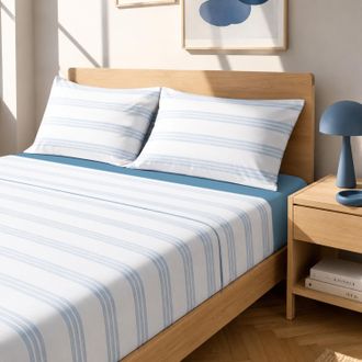 KASANOVA Completo letto matrimoniale righe blu cotone
