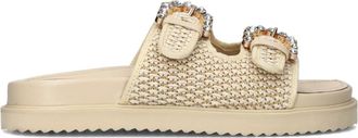 Stefano Lauran Beige Raffia Slippers met Gesp - Dames - Sandalen - Beige - 38 EU - Schoenen