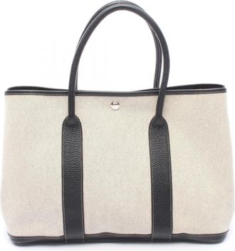 Herm&egrave;s Beige Black Toile H Leather Canvas Handbag Tote Bag (Pre-Owned)