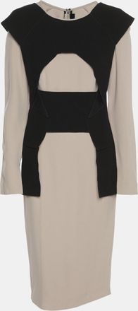 Roland Mouret Grey/black Stretch Crepe Long Sleeve Midi Dress