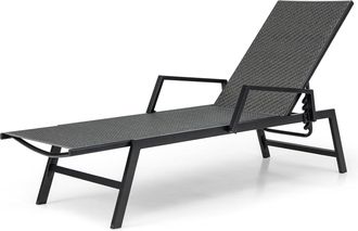 Costway Tumbonas Jardin Exterior De Rat&aacute;n, Tumbonas Liquidaci&oacute;n Con Reposabrazos Y Respaldo De 5 Posiciones, Marco De Metal, Carga 150 Kg, Tumbona Reclinable 
