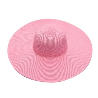 Generic Summer Hats for Women Wide Bongrace Women Straw Beach Hat Little Girl Sun Cap Foldable Ladies Hats Large Sunhat Pink