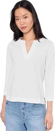 Lilla P Side Slit Split Neck Top Womens Clothing White : LG, Cotton