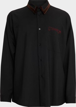 Marni Mens Velvet-Trim Collar Mending Logo Pocket Button-Down Shirt