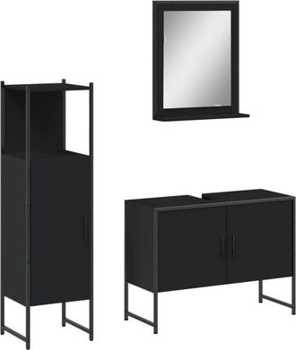vidaXL Vidaxl - Set De Muebles De Ba&ntilde;o 3 Piezas Madera Contrachapada Negro