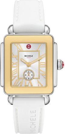 Michele Deco Sport Mid Two-Tone Silicone Strap Watch, 29mm x 31mm in White at Nordstrom