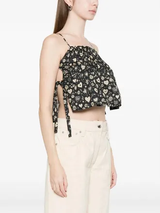 R13 Floral Print with Side Ties Tank Top - Black