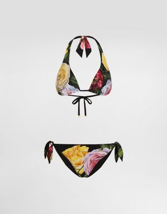 Dolce & Gabbana Rose And Peony-print Padded Triangle Bikini - Woman Swimwear Print 1