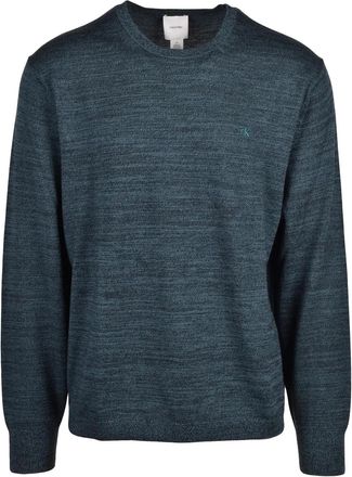 Calvin Klein Green Textured Knit Wool Crewneck Sweater