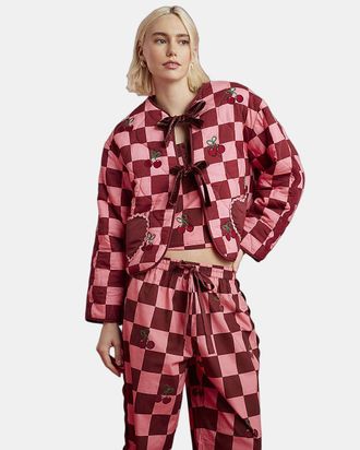 River Island Womens Cherry Jacket Nephthys Pink Checkerboard Cotton - Size X-Small