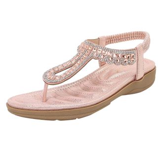 Generic Women Wedge Sandal Rhinestone Adorned Sandals Fashion Thong Sandals Arch Support Sandal Adjustable Ankle Strap Shoes Soft Casual Shoes Easy Entry Shoe