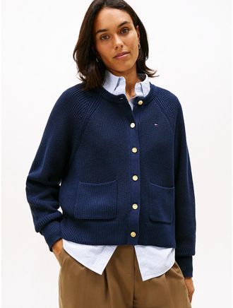 Tommy Hilfiger Womens Gold-Button Relaxed Pocket Cardigan - Blue - S