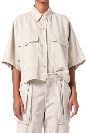 A Gold E Taron Short Sleeve Denim Button-Up Shirt in Scone at Nordstrom, Size X-Large