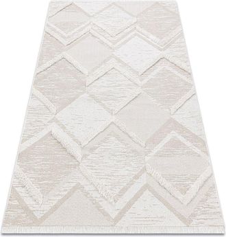 RugsX Rugsx - Carpet eco sisal moroc 22314 rhombuses, zigzag, boho fringe - structural beige / cream beige 155x220 cm