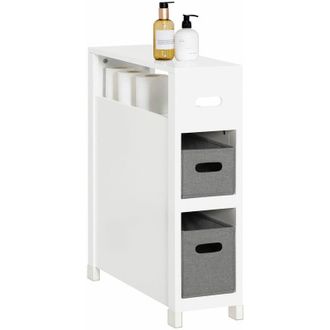 SoBuy Mueble De Ba&ntilde;o Con 2 Cestos Armario Multifuncional De Almacenaje Para Ba&ntilde;o Con 1 Estante 60 X 20 X 70 Blanco Bzr83-w Sobuy Es