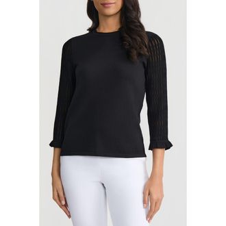 Kasper Sheer Ruffle Sleeve Sweater in Black at Nordstrom, Size X-Small