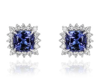 Bespoke Platinum Set Diamond & Tanzanite Earrings