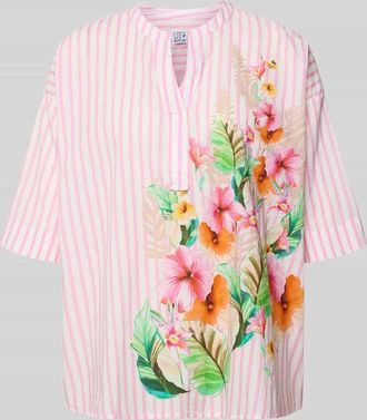 Emily van den Bergh Relaxed Fit Bluse mit Motiv-Print und Tunikakragen in Hellrosa, Gr&ouml;&szlig;e 36