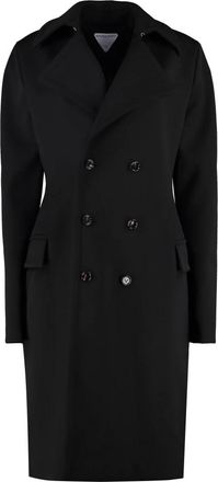 Bottega Veneta Double-breasted wollen jas - Dames - Mantel - Zwart - M - Wol - Jassen