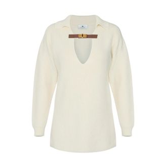 Elisabetta Franchi Maglia V-neck Knit - female - Elisabetta Franchi - V-neck Knitwear - White - S - Knitwear