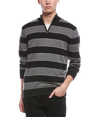 Raffi Striped 1/4-Zip Cashmere Mock Neck Sweater