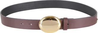 Federica Tosi Slim Leather Belt With Oval Gold Buckle