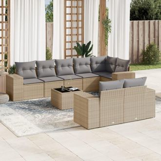 vidaXL Set De Sof&aacute;s De Jard&iacute;n 9 Pzas Con Cojines Rat&aacute;n Sint&eacute;tico Beige Vidaxl