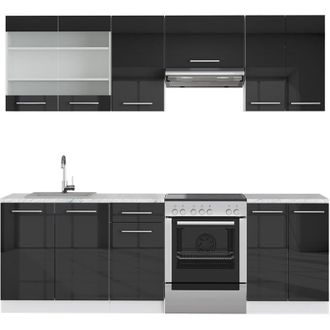 Vicco Mueble De Cocina Fame-line, Antracita Brillo Intenso/blanco, 240 Cm, Et M&aacute;rmol