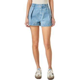 English Factory Pleated High Waist Denim Shorts in Light Denim at Nordstrom, Size X-Small