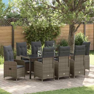 vidaXL Conjunto De Comedor De Jard&iacute;n Con Coj&iacute;n 9 Pcs Gris Polirat&aacute;n Vidaxl