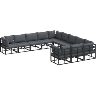 vidaXL Conjunto De Sof&aacute; De Jard&iacute;n Con Coj&iacute;n 11 Pcs Negro Aluminio Vidaxl