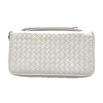Bottega Veneta Intrecciato White Leather Long Bill Wallet (Bi-Fold) (Pre-Owned)