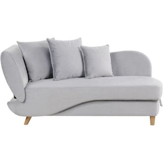 Beliani Chaise Longue in velluto grigio chiaro lato sinistro con contenitore Meri II
