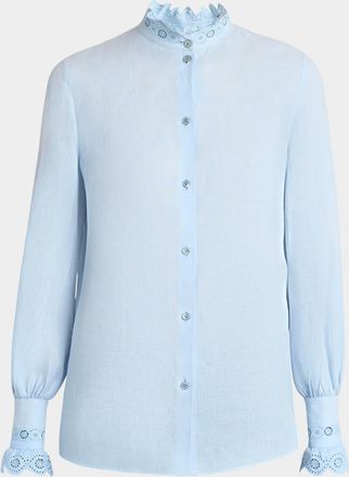 Valentino Garavani Eyelet Embroidered Ruffle Button-Down Shirt