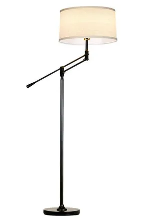 Brightech Ava 61 LED Mid-Century Modern Adjustable Floor Lamp with Fabric Drum Shade in Beige at Nordstrom