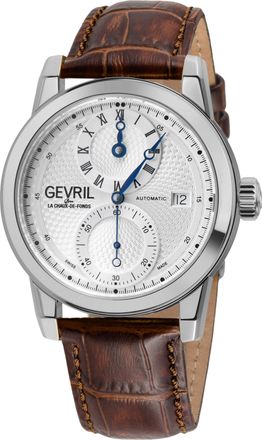 Gevril Group Madison..SS Case, Silver Dial, Genuine Handmade Italian Brown Strap Watch