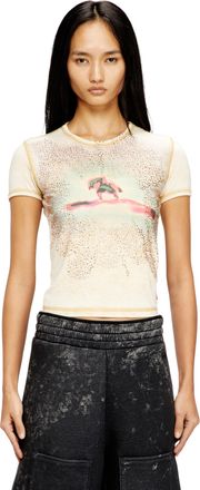 Diesel Slim T-shirt with rhinestones - T-Shirts - Woman - Beige
