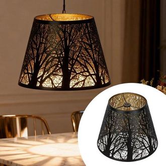 OEM Pantalla Met&aacute;lica Para L&aacute;mpara - Pantalla Decorativa - Crea Iluminaci&oacute;n Ambiental - Dise&ntilde;o &Uacute;nico De Bosque - 14 X 10 X 15 Cm - Negro-dorado