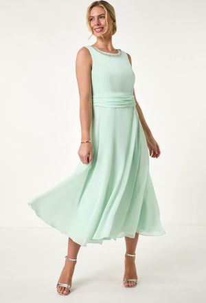 Roman Trim Detail Ruched Midi Dress