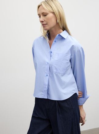 Contemporaine Womens Cropped patch-pocket poplin shirt