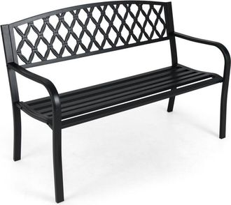 Costway 2-Seater Garden Bench Heavy-Duty Metal Loveseat for 2-3 People-Black