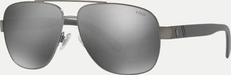 Ralph Lauren Polo Ralph Lauren - Pilot - Occhiali da sole grigio canna di fucile scuro semi-lucido con lenti specchiate