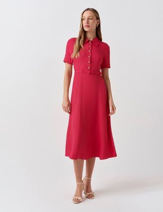 Ghost London Amanda Collared Midi Shirt Dress in Bright Pink at Nordstrom, Size 16