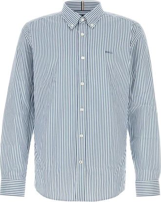 HUGO BOSS Overhemden, Heren, Blauw, L, Katoen, Gestreept shirt met elastaanmix