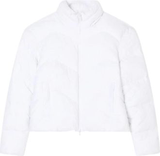 Emporio Armani Nylon Gewatteerde Jas met All-Over Monogram Print - Dames - Winterjassen - Wit - M - Nylon - Jassen